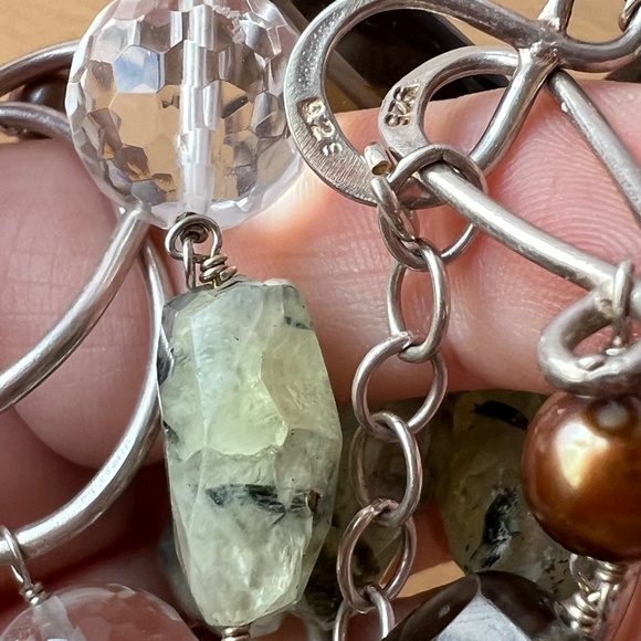 VINTAGE RARE WENDY MINK NECKLACE 925 SS SMOKY QUARTZ ROCK CRYSTAL GREEN PREHNITE - Picture 9 of 16
